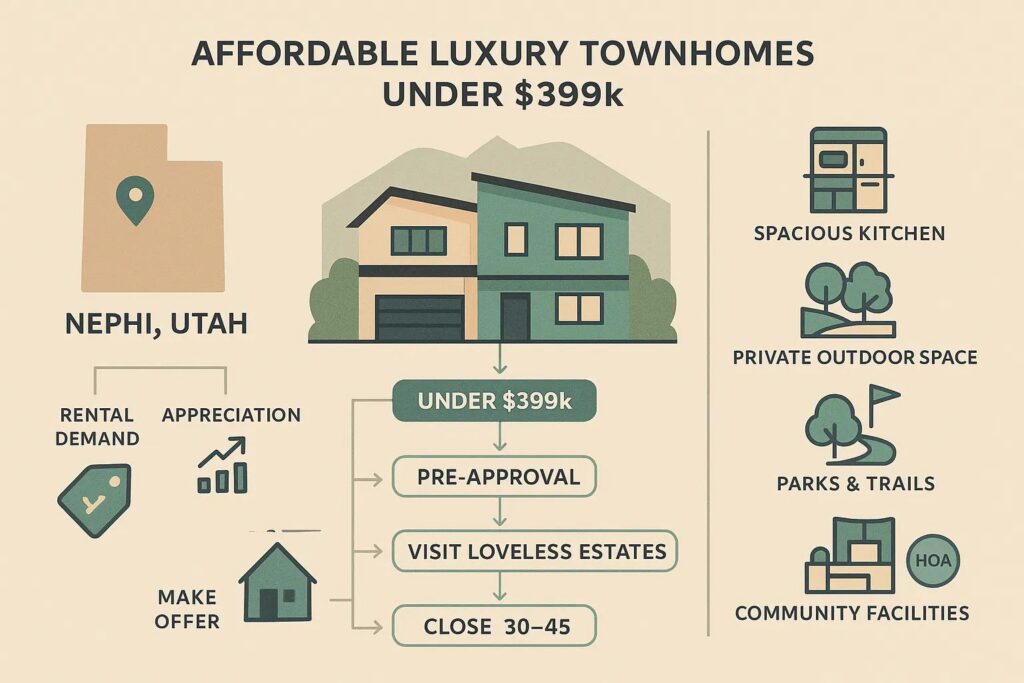 Townhouse HOA Utah community with clean landscaping and modern exteriors