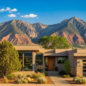 Beautiful Utah landscape with a modern home, highlighting the best cities for new homebuyers