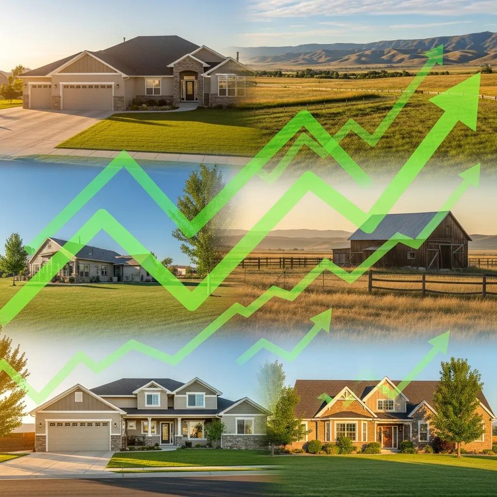 Selection of Juab County homes and land with a subtle upward arrow indicating market trends