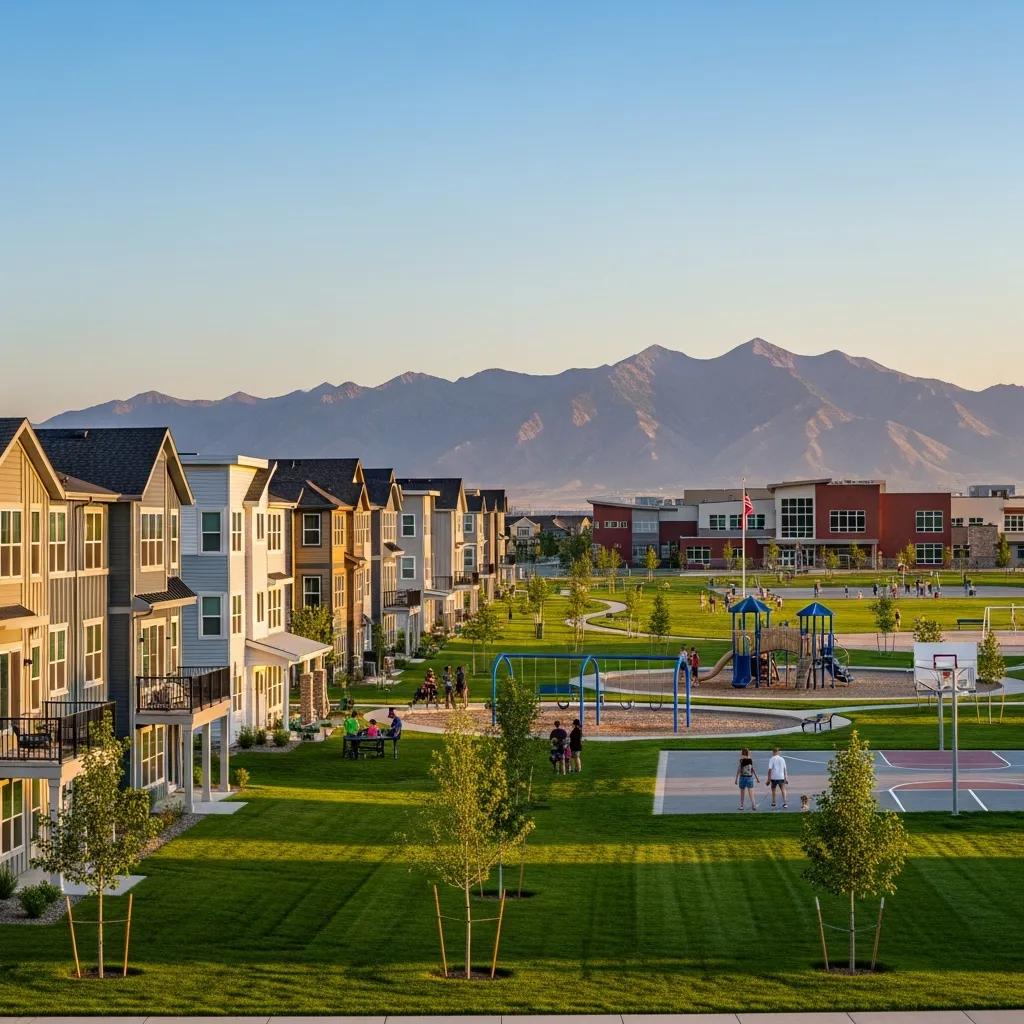Loveless Estates in Nephi, Utah, showcasing spacious lots and modern townhouse designs