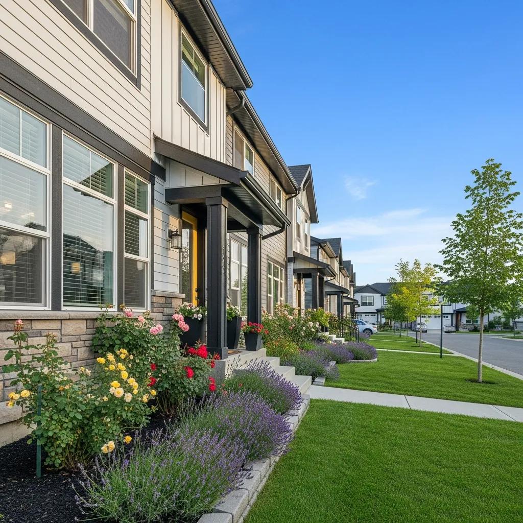 Modern townhome in Juab County with a beautiful garden and clear sky