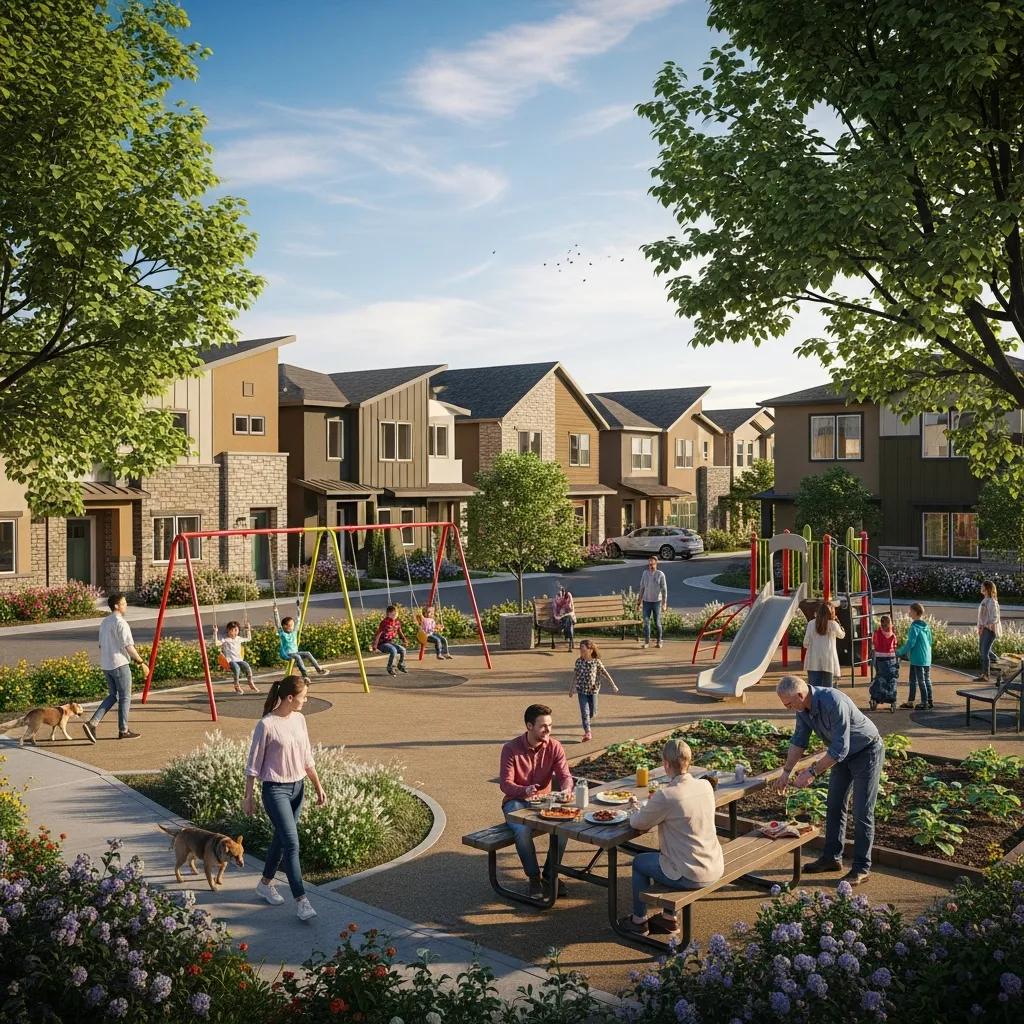 Neighbors using shared amenities in a Nephi townhouse community