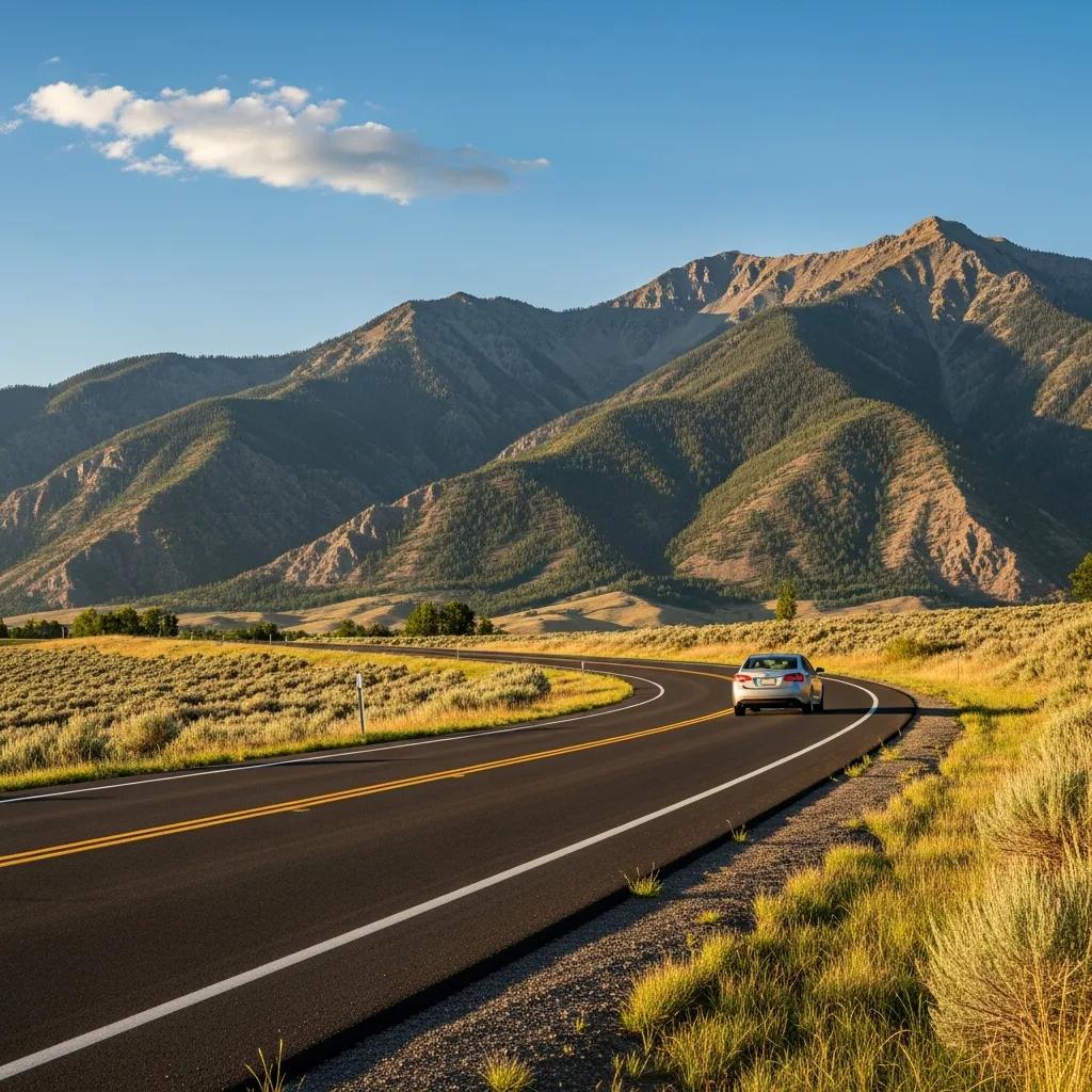 Well-maintained road near Nephi, Utah, showing easy regional access