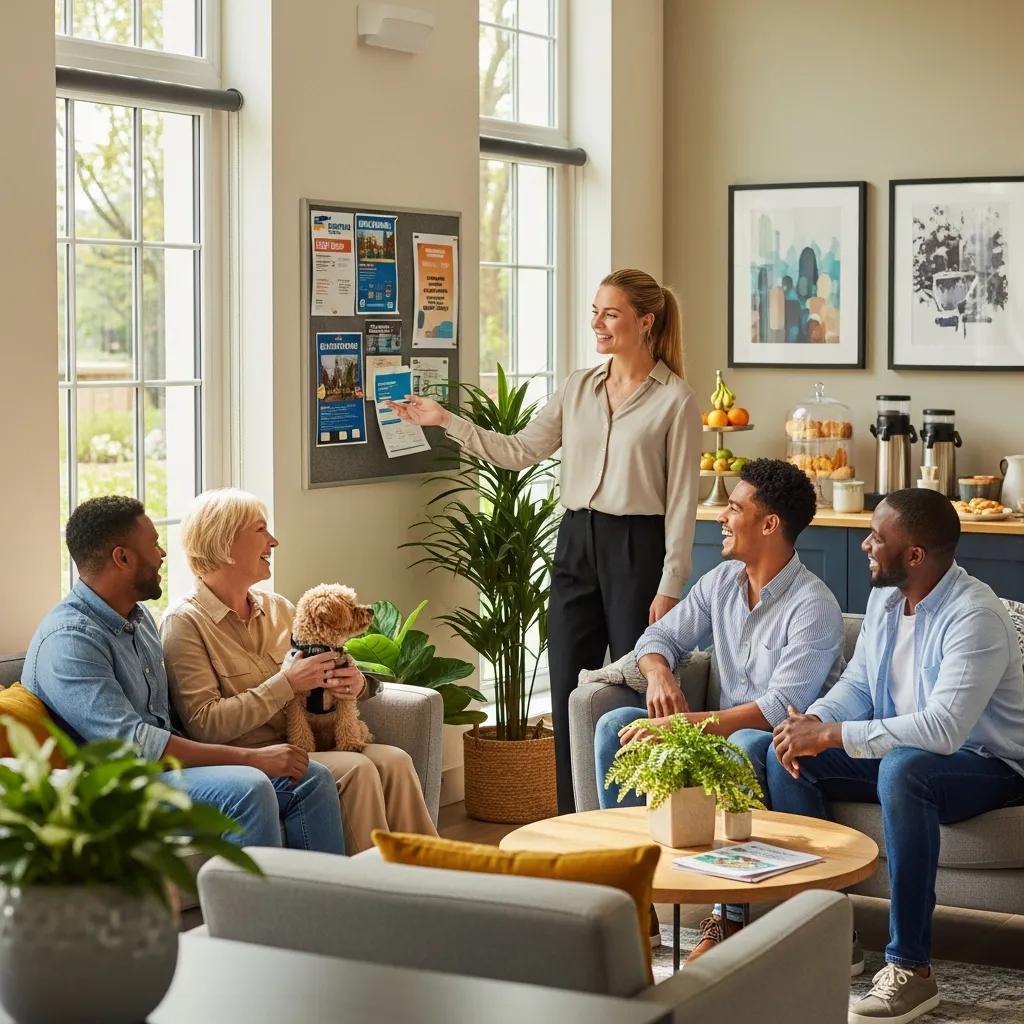 Property manager engaging with tenants in a rental property, illustrating best management practices
